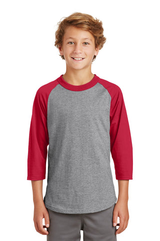 Sport-Tek Youth Colorblock Raglan Jersey (Heather Grey/ Red)