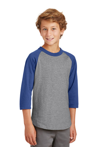 Sport-Tek Youth Colorblock Raglan Jersey (Heather Grey/ Royal)