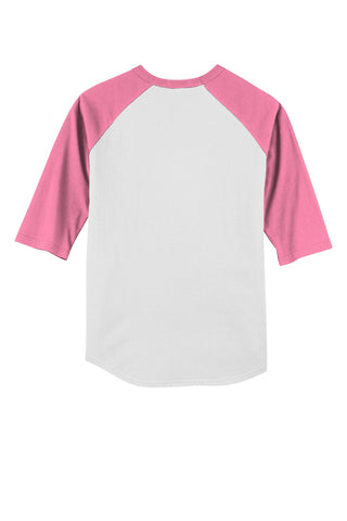 Sport-Tek Youth Colorblock Raglan Jersey (White/ Bright Pink)