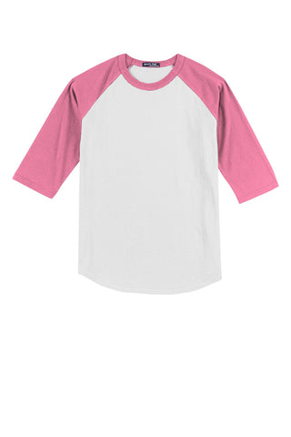 Sport-Tek Youth Colorblock Raglan Jersey (White/ Bright Pink)