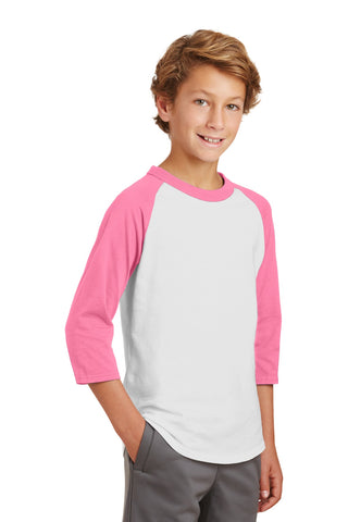 Sport-Tek Youth Colorblock Raglan Jersey (White/ Bright Pink)