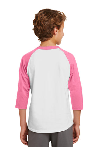 Sport-Tek Youth Colorblock Raglan Jersey (White/ Bright Pink)