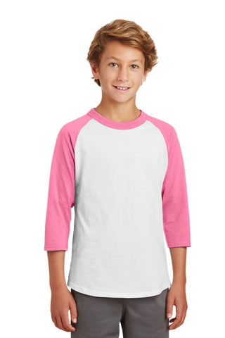 Sport-Tek Youth Colorblock Raglan Jersey (White/ Bright Pink)