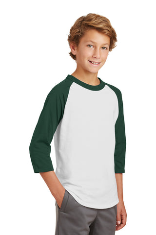 Sport-Tek Youth Colorblock Raglan Jersey (White/ Forest)