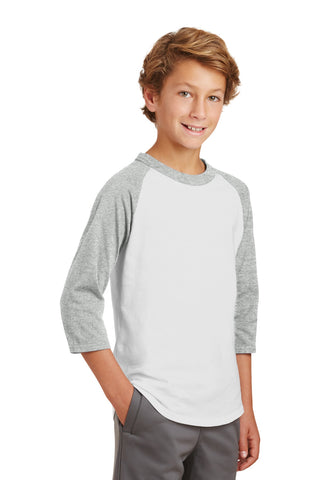 Sport-Tek Youth Colorblock Raglan Jersey (White/ Heather Grey)