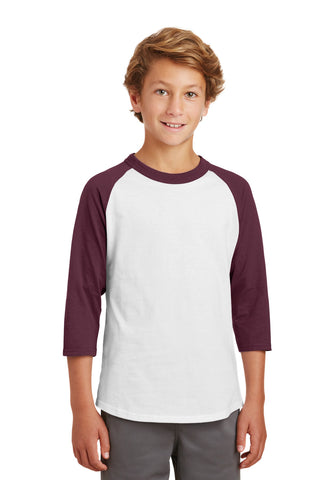 Sport-Tek Youth Colorblock Raglan Jersey (White/ Maroon)