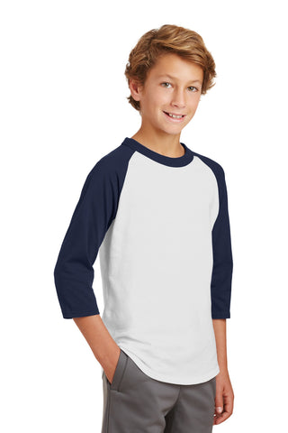 Sport-Tek Youth Colorblock Raglan Jersey (White/ Navy)