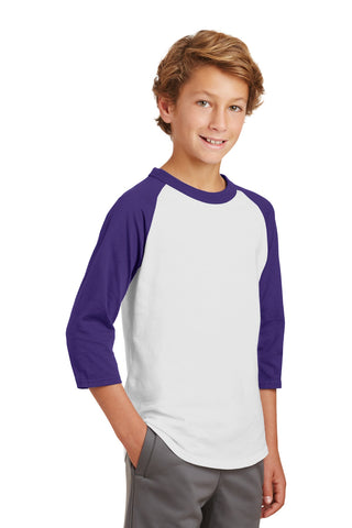 Sport-Tek Youth Colorblock Raglan Jersey (White/ Purple)