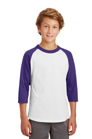 Sport-Tek Youth Colorblock Raglan Jersey (White/ Purple)