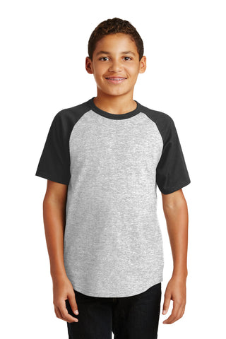 Sport-Tek Youth Short Sleeve Colorblock Raglan Jersey (Heather Grey/ Black)