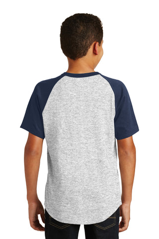 Sport-Tek Youth Short Sleeve Colorblock Raglan Jersey (Heather Grey/ Navy)