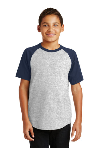 Sport-Tek Youth Short Sleeve Colorblock Raglan Jersey (Heather Grey/ Navy)