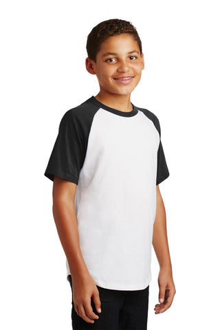 Sport-Tek Youth Short Sleeve Colorblock Raglan Jersey (White/ Black)