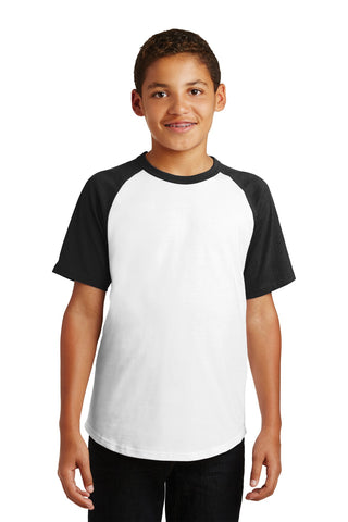 Sport-Tek Youth Short Sleeve Colorblock Raglan Jersey (White/ Black)