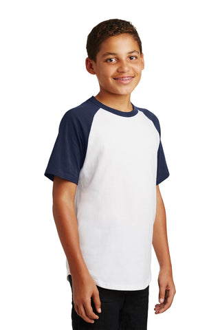 Sport-Tek Youth Short Sleeve Colorblock Raglan Jersey (White/ Navy)