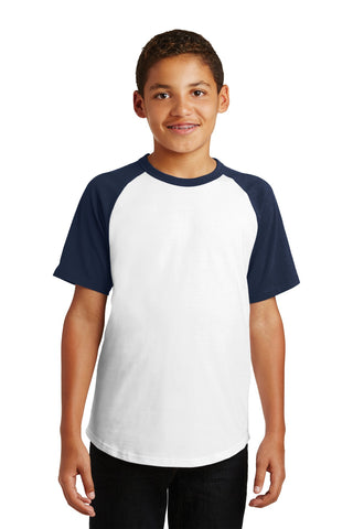 Sport-Tek Youth Short Sleeve Colorblock Raglan Jersey (White/ Navy)