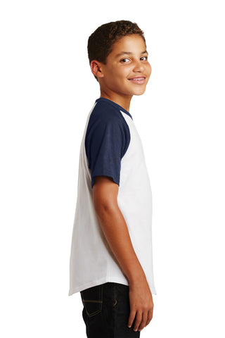 Sport-Tek Youth Short Sleeve Colorblock Raglan Jersey (White/ Navy)