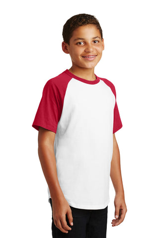 Sport-Tek Youth Short Sleeve Colorblock Raglan Jersey (White/ Red)