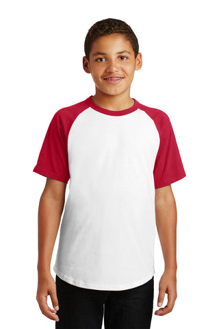 Sport-Tek Youth Short Sleeve Colorblock Raglan Jersey (White/ Red)