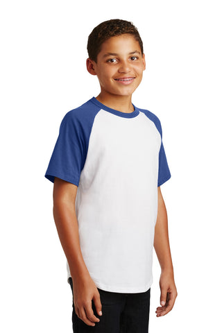 Sport-Tek Youth Short Sleeve Colorblock Raglan Jersey (White/ Royal)