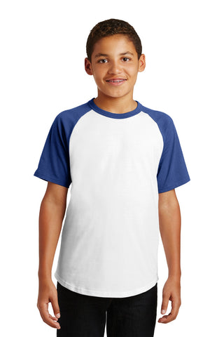 Sport-Tek Youth Short Sleeve Colorblock Raglan Jersey (White/ Royal)